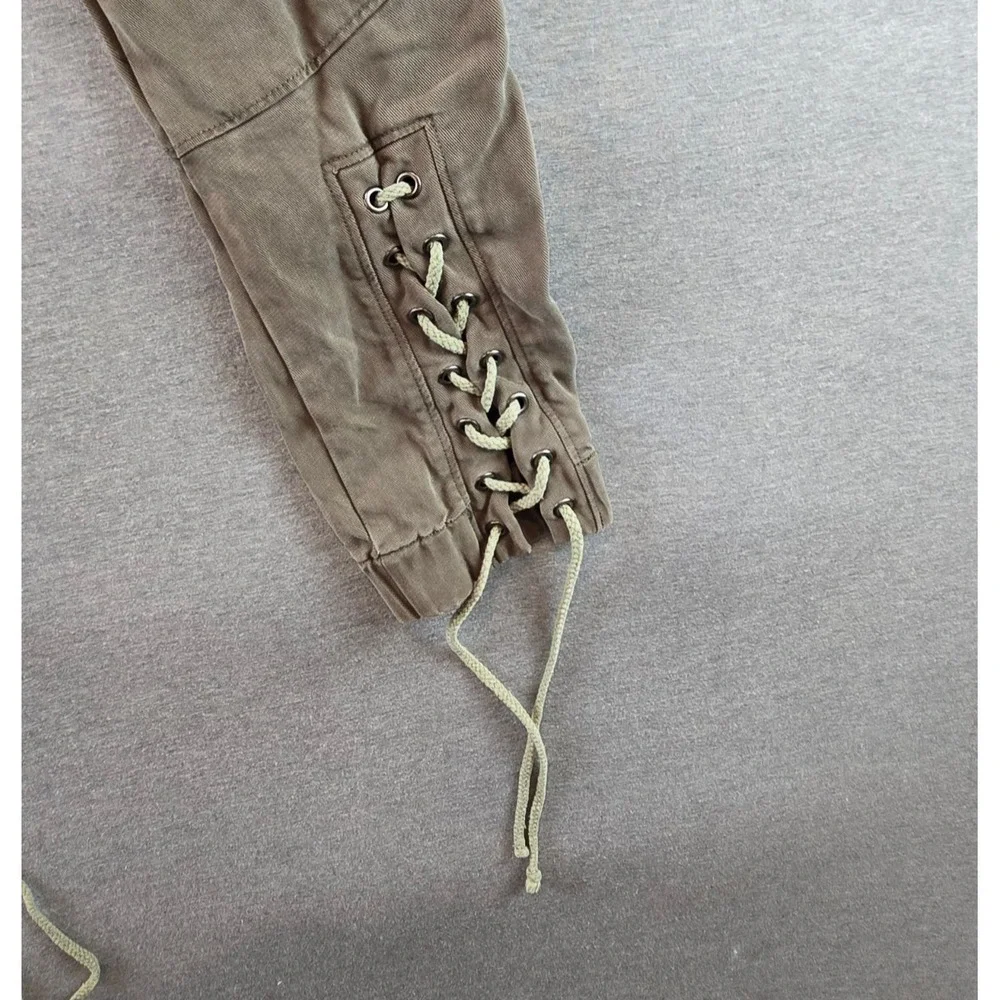 PAM & GELA Pants Womens P‎ Petite Army Green Lace Up Hem Joggers Stretch $225